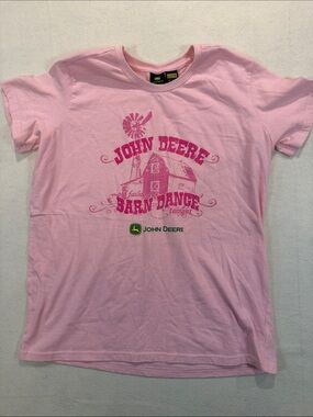 John Deere Pink Short Sleeve Tee with Barn Dance Graphic Sz 12/14 WW